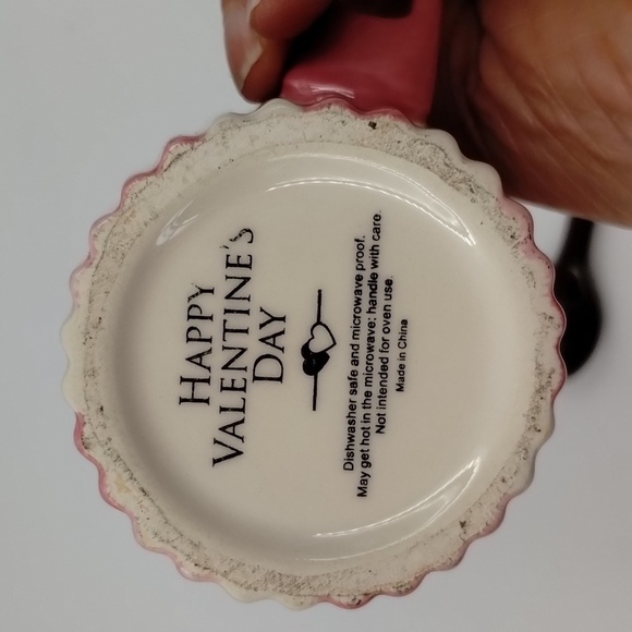 Happy Valentine's Day Hot Cocoa Mug Pink/white Striped Ribbed ceramic w/Spoon - Picture 4 of 6